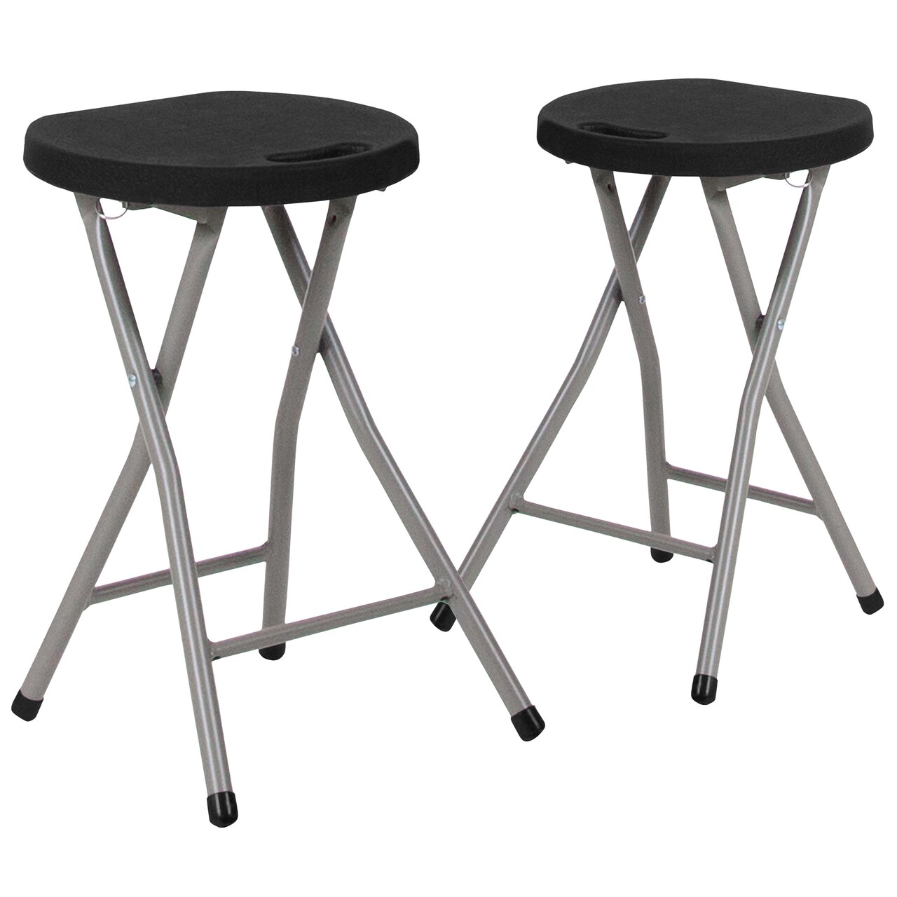 Emma and Oliver 2 Pack Foldable Stool with Plastic Seat and Powder Coated Frame